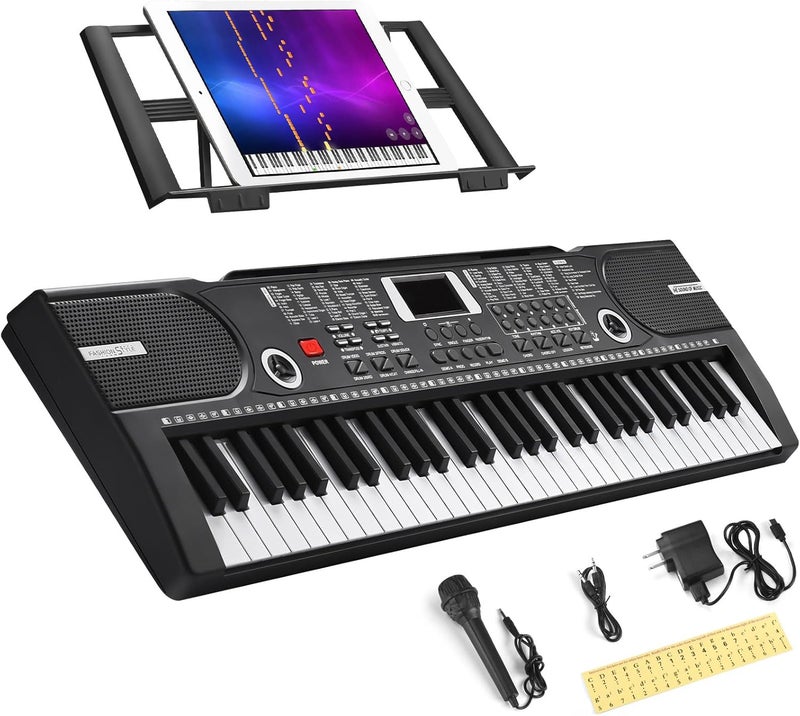 HERTMUN 61 Key Keyboard Piano, Portable Electronic Keyboard Piano for Beginners with Speakers, Microphone, Sheet Music Stand, 100 Voices, 100 Rhythms, Digital Music Keyboard for Teen - 1 - Image 1